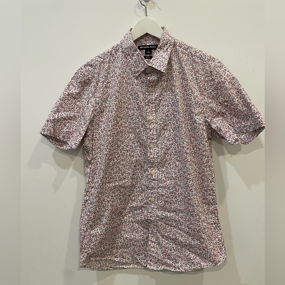 Michael Kors Red and White Floral Button Down Shirt
